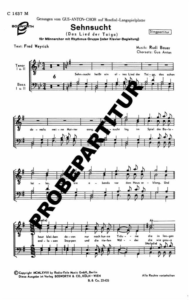 Sehnsucht/Sehnsucht heißt das alte Lied der Taiga